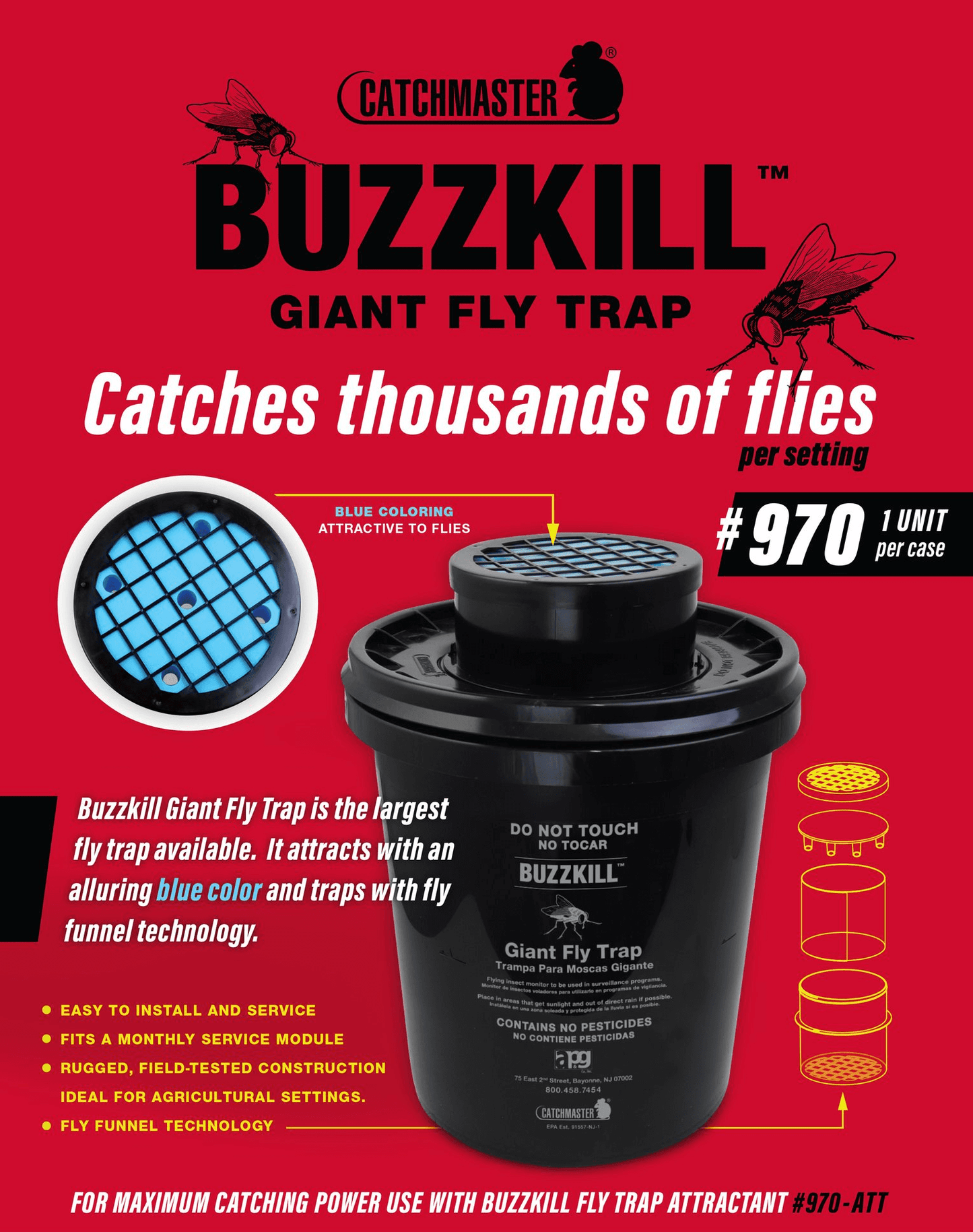 Catchmaster, Piège à Mouches Géant Buzzkill avec 1 Piège et 2 Attractifs | L'exterminateur en ligne