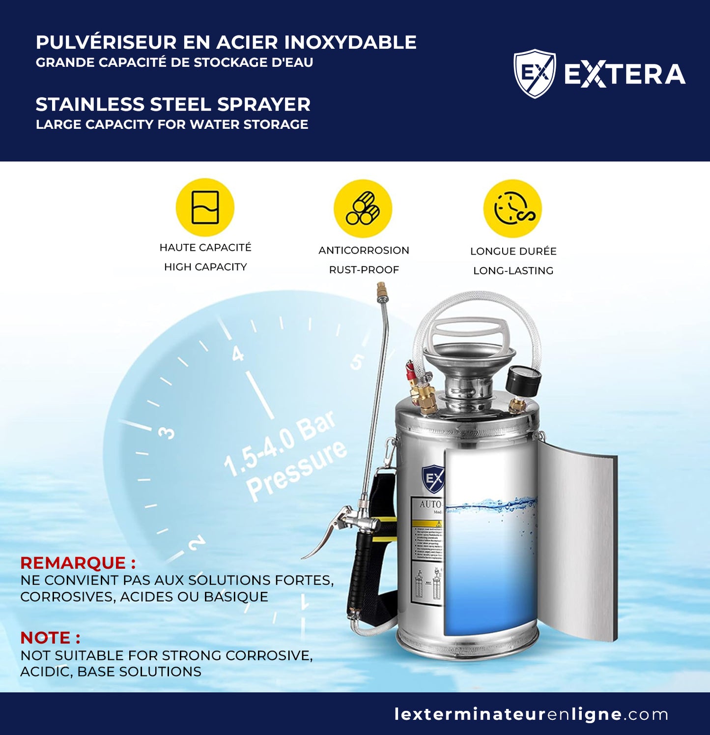 EXTERA Stainless Steel Pressure Sprayer | Chemical Resistant