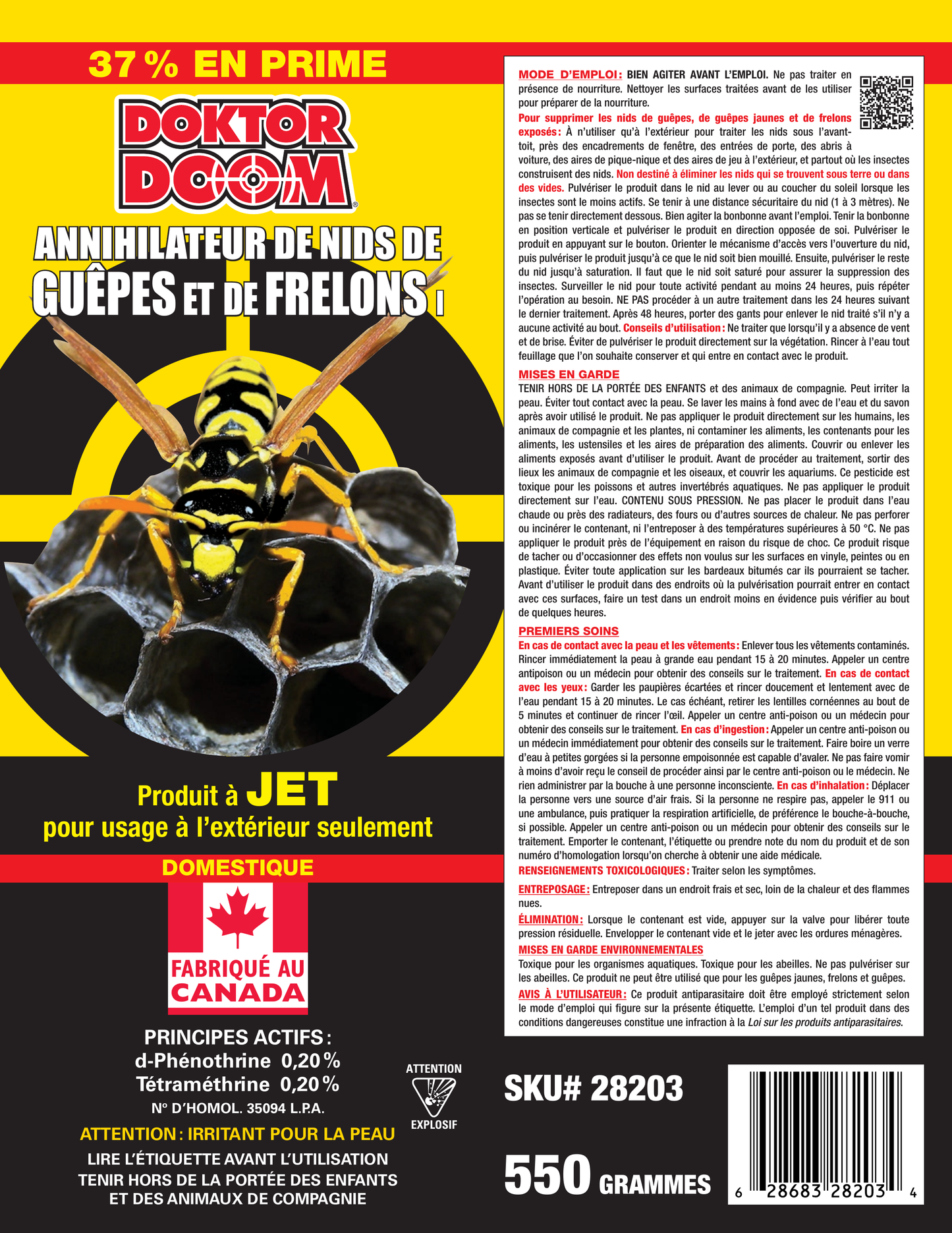 Doktor Doom Wasp & Hornet Aerosol, 550g | Nest Destroyer