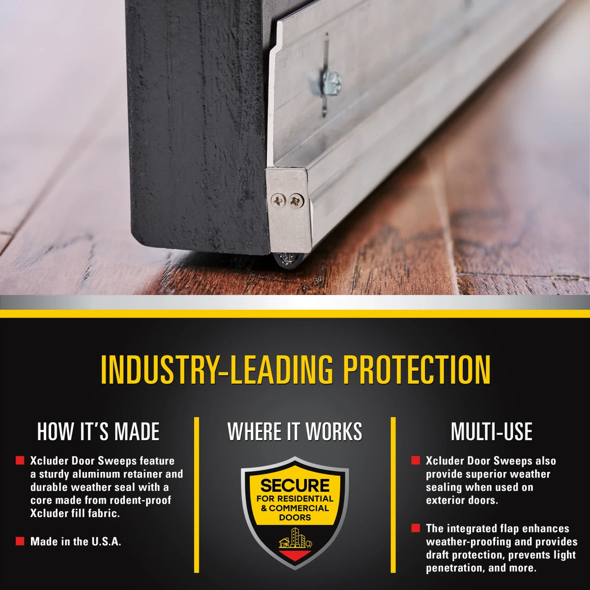 Xcluder Versa-Line Sweep - Rodent Proof Door Sweep, Mill Finish, 36'', No Cover