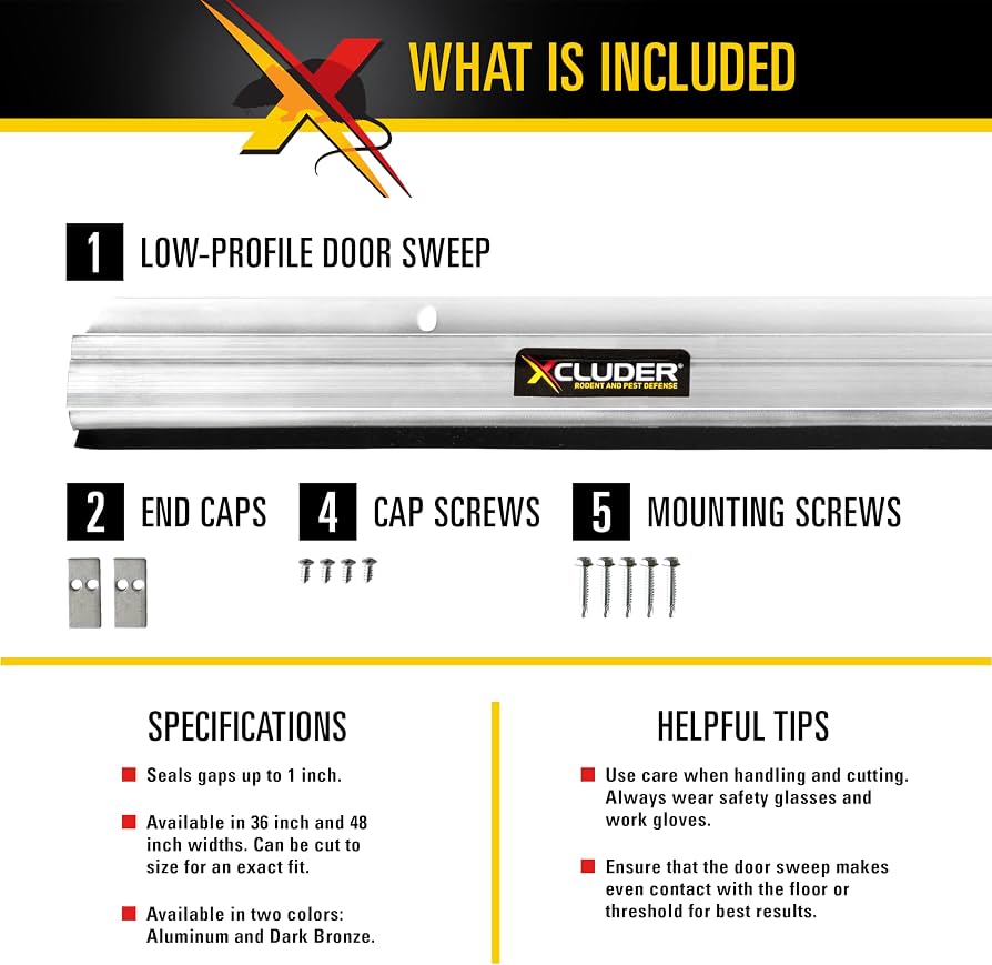 Xcluder Low Profile Aluminum Door Sweep 36'' – Rodent Proof Door Bottom