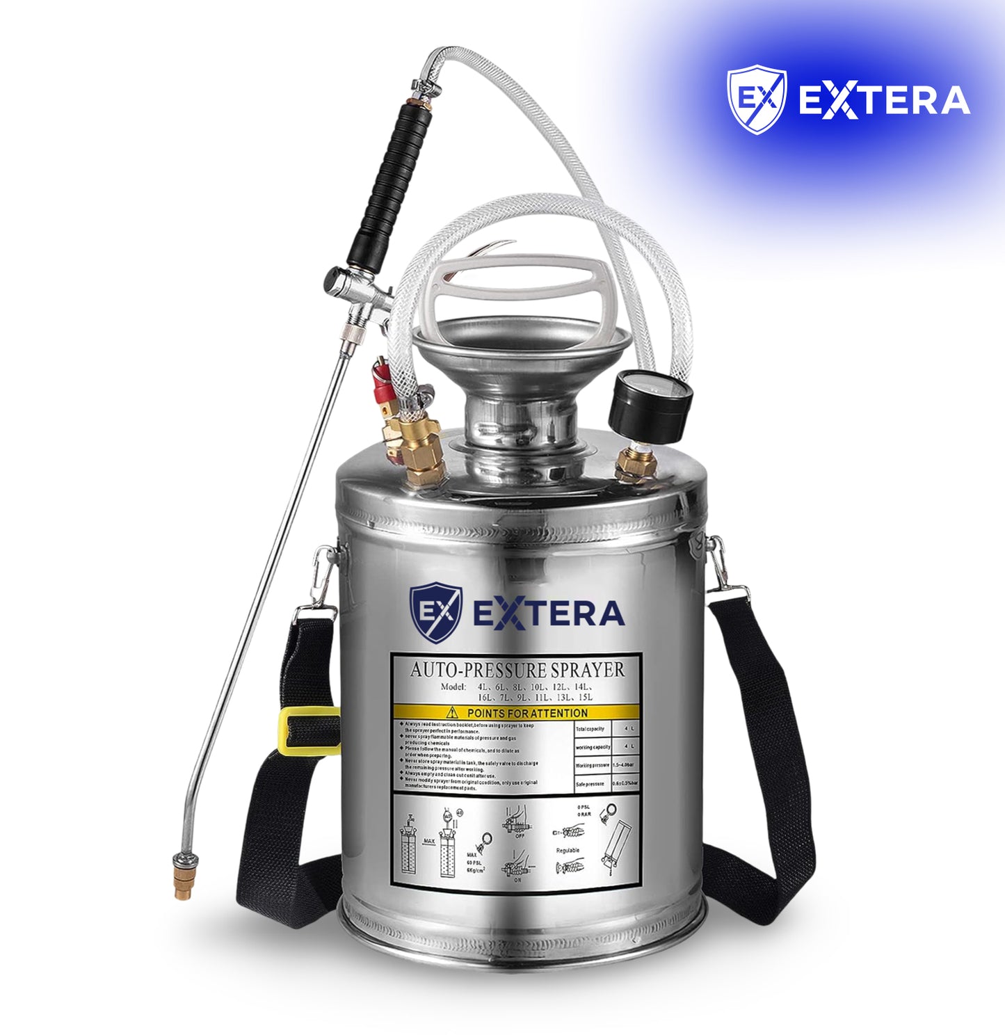 EXTERA Stainless Steel Pressure Sprayer | Chemical Resistant
