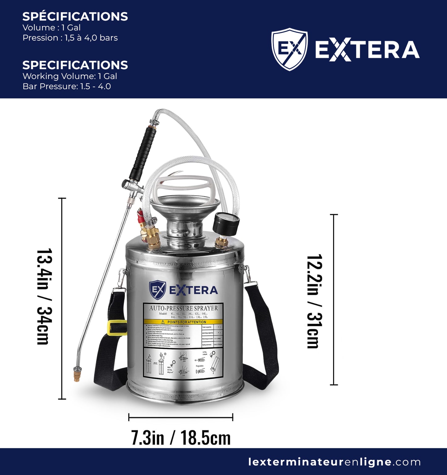 EXTERA Stainless Steel Pressure Sprayer | Chemical Resistant
