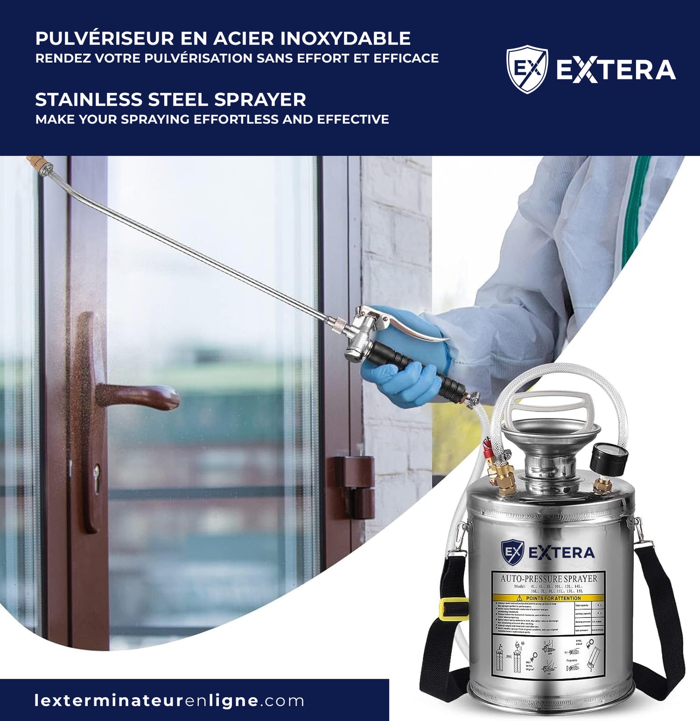 EXTERA Stainless Steel Pressure Sprayer | Chemical Resistant