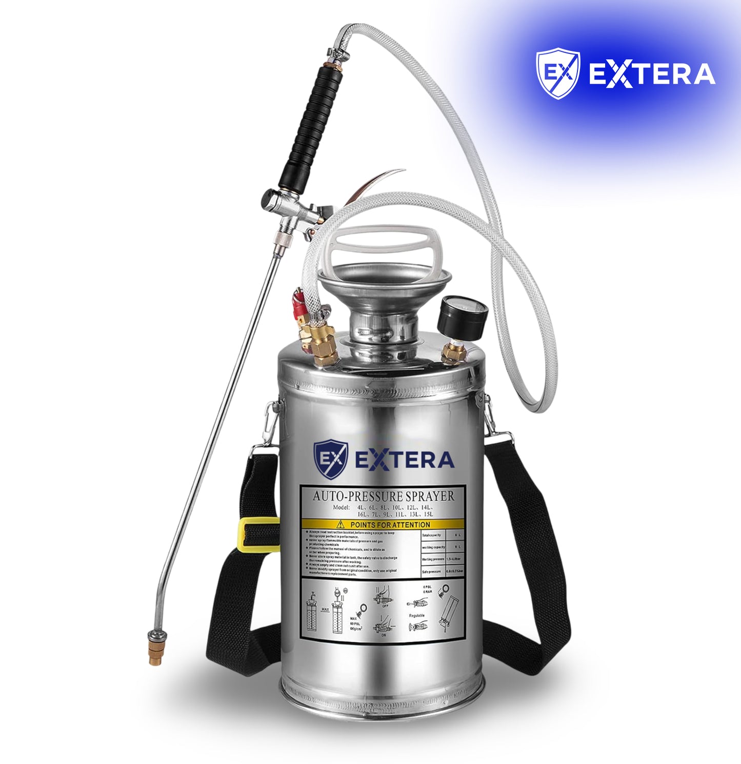 EXTERA Stainless Steel Pressure Sprayer | Chemical Resistant