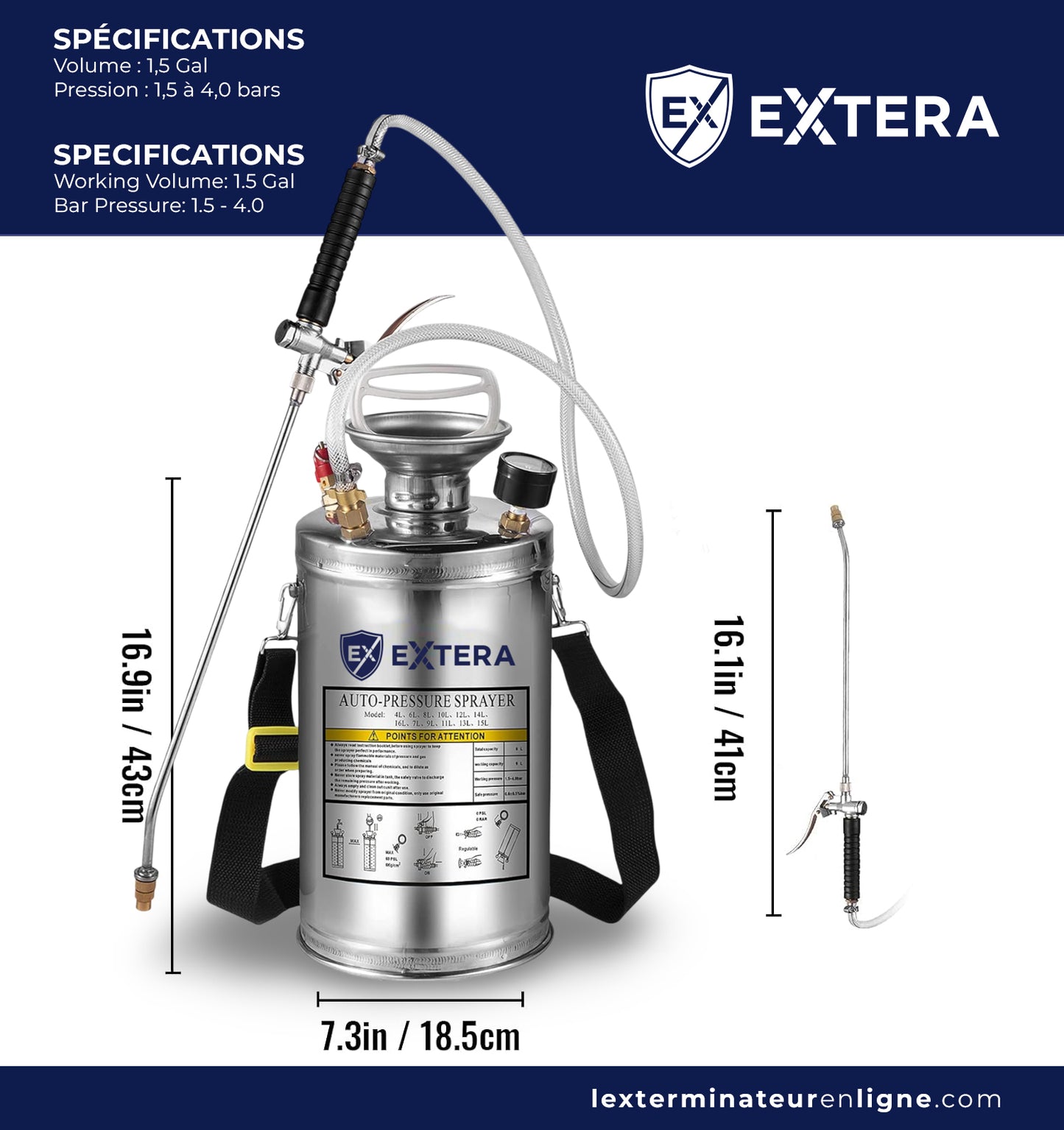 EXTERA Stainless Steel Pressure Sprayer | Chemical Resistant