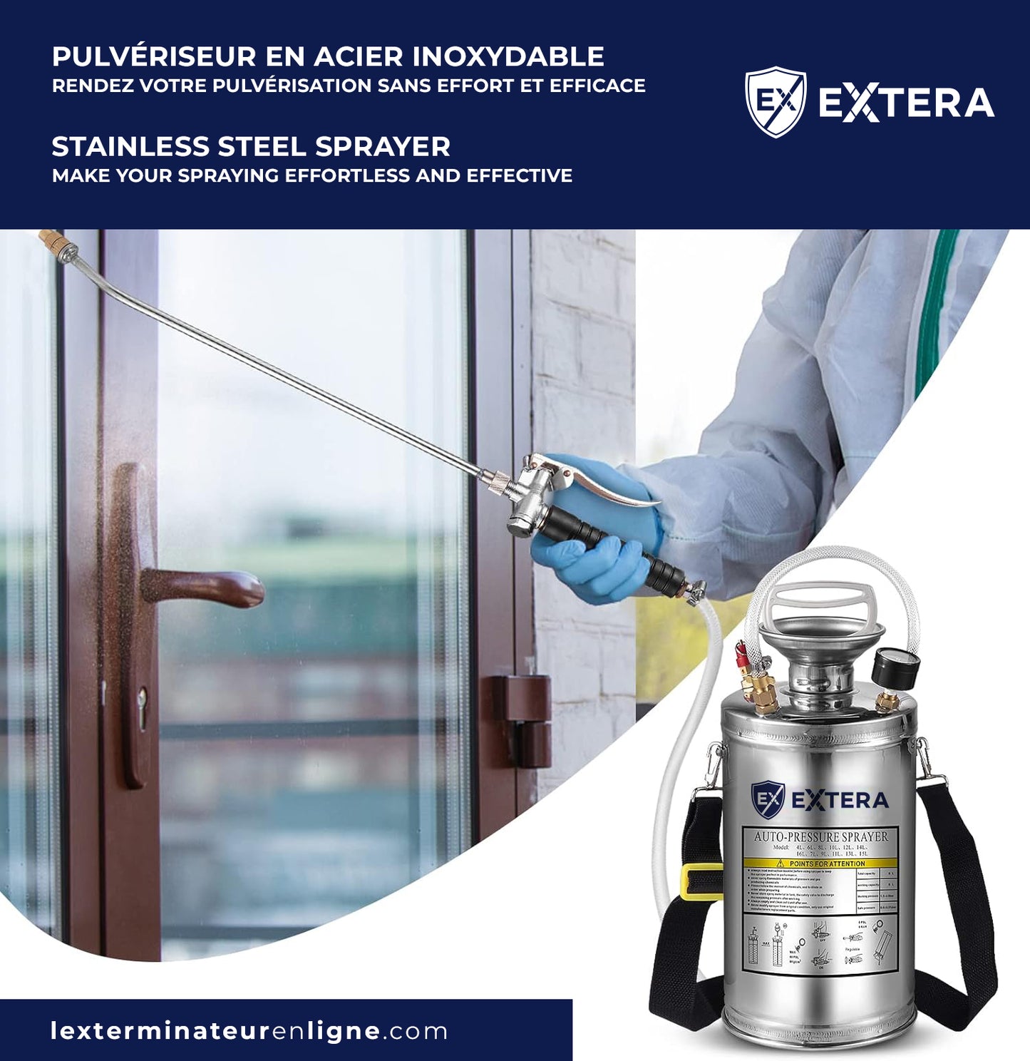 EXTERA Stainless Steel Pressure Sprayer | Chemical Resistant
