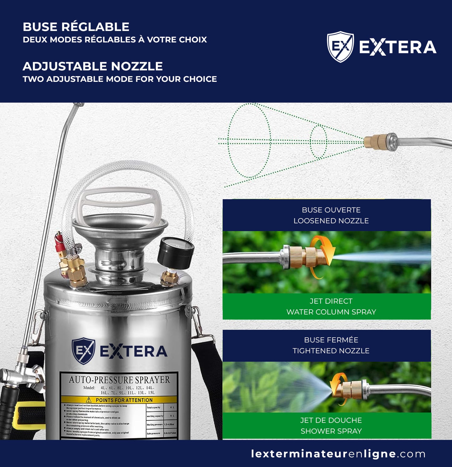 EXTERA Stainless Steel Pressure Sprayer | Chemical Resistant