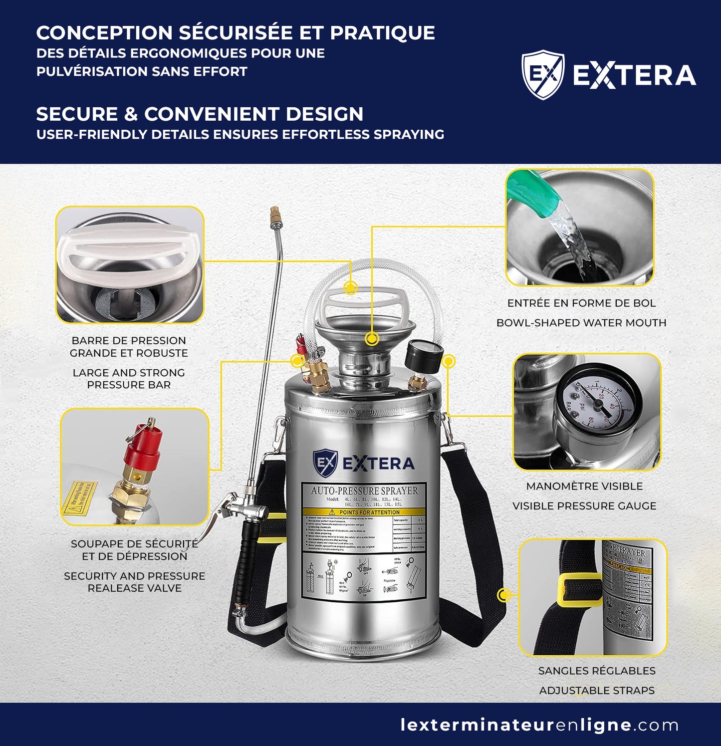 EXTERA Stainless Steel Pressure Sprayer | Chemical Resistant