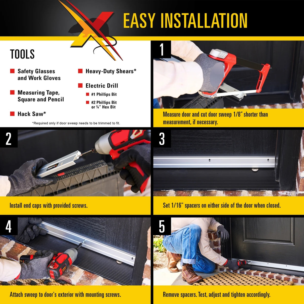 Xcluder Versa-Line Sweep - Rodent Proof Door Sweep, Mill Finish, 36'', No Cover